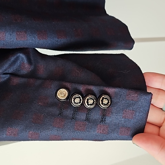 Men's Jack Romeo navy Blazer with wine colored squares size 48 drop 6 - Picture 9 of 13